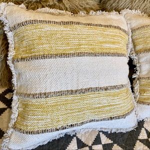 Yellow and White Textured Accent Pillow